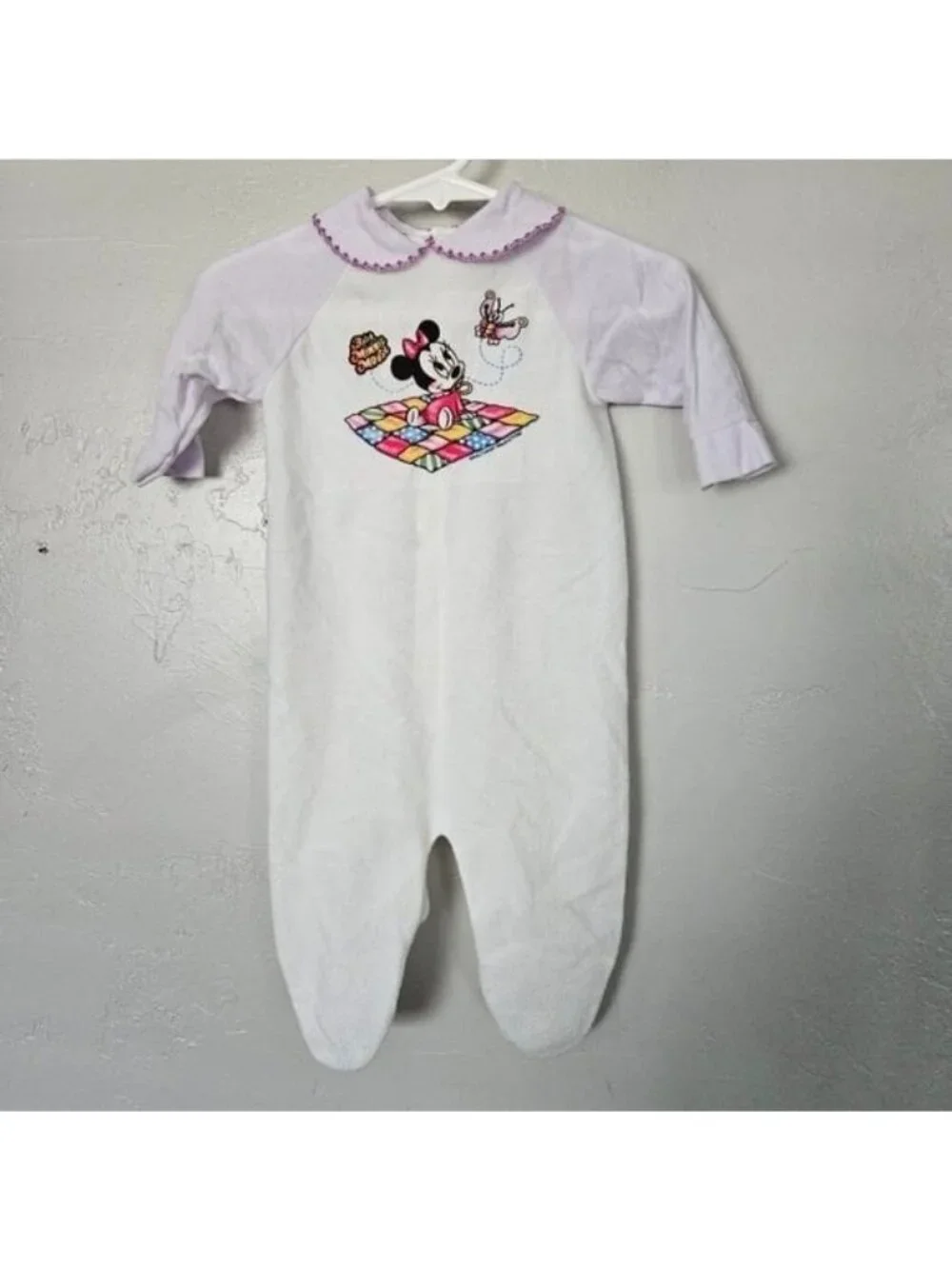 Playskool Vintage Minnie Mouse Disney Kids One Piece White Purple Footie Outfit